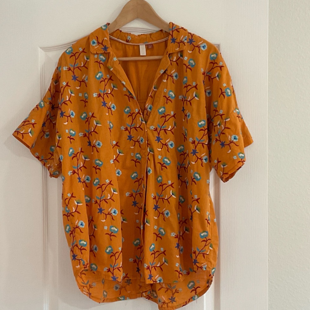 Anthropologie Orange Floral Button-Down Shirt